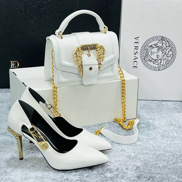 Versace Jeans Couture White Handbag & High-Heel Shoe Set