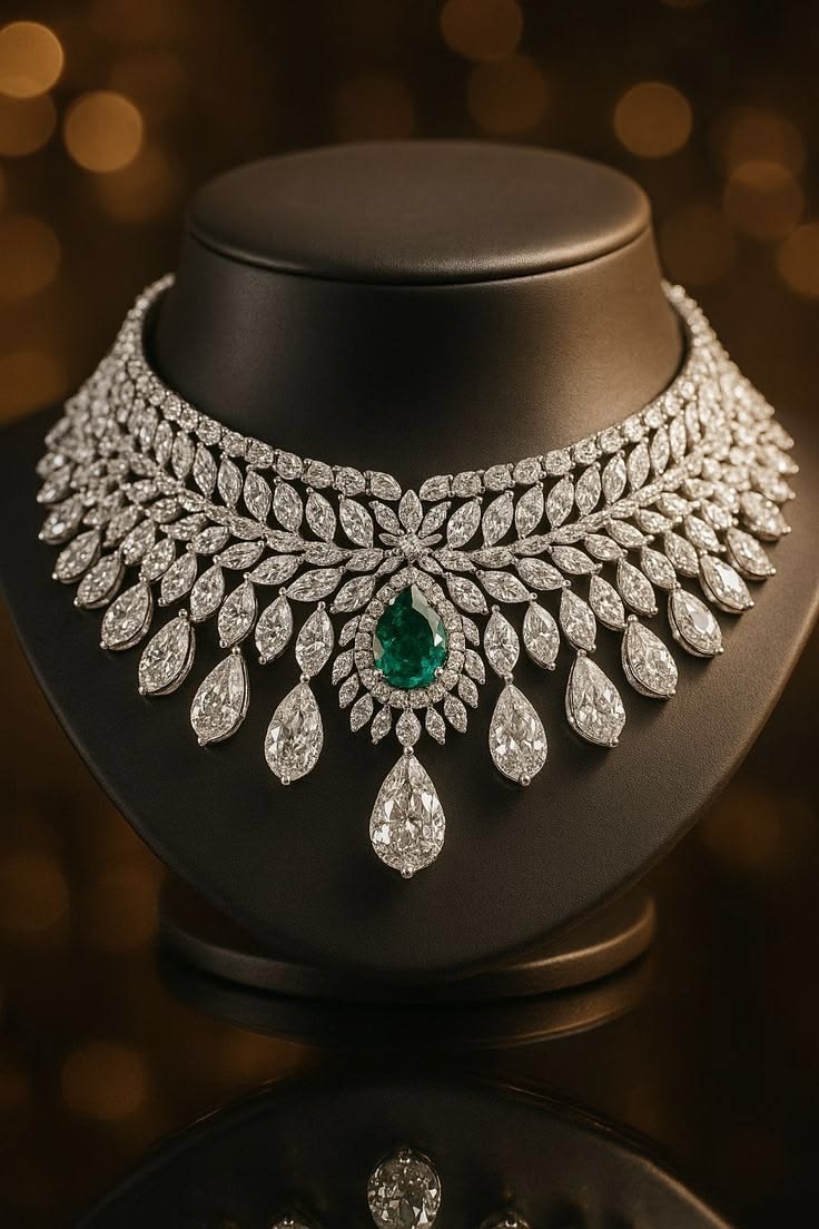 Luxury Emerald-Center Crystal Statement Necklace
