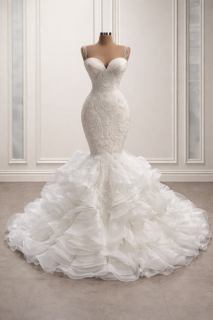 white mermaid-style wedding dress