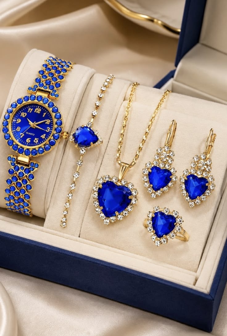 Royal Blue Crystal 5-Piece Luxury Jewelry Set
