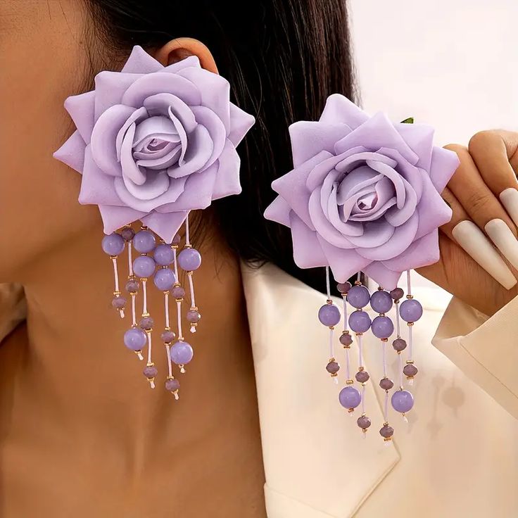 Lavender Rose Beaded Dangle Earrings