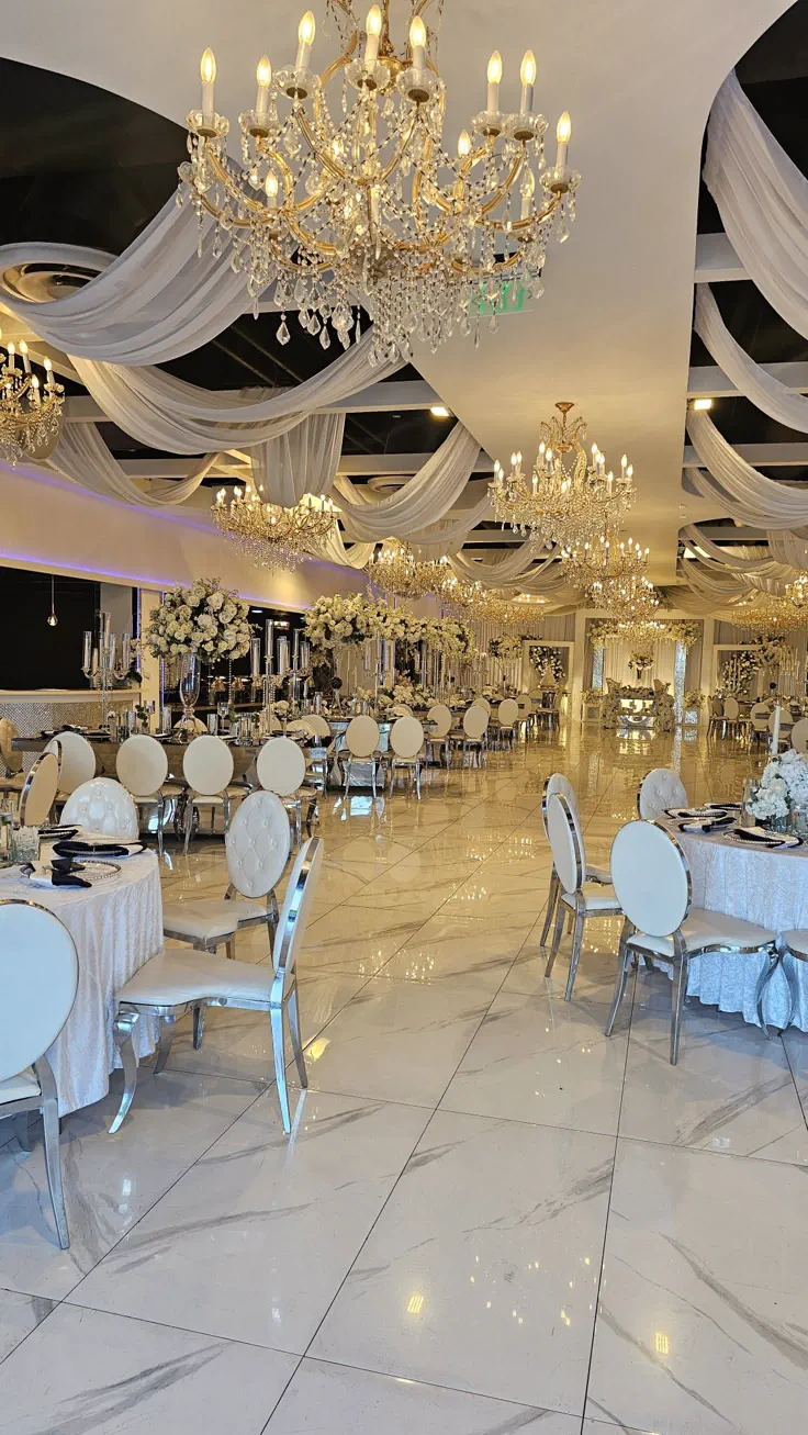 White and silver Glam Wedding Reception