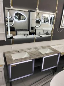 A  happy home Double-Sink Vanity or Twin Wash Basin Vanity and mirror