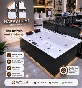 Happy home freestanding acrylic Jacuzzi bathtub or hydromassage bathtub.