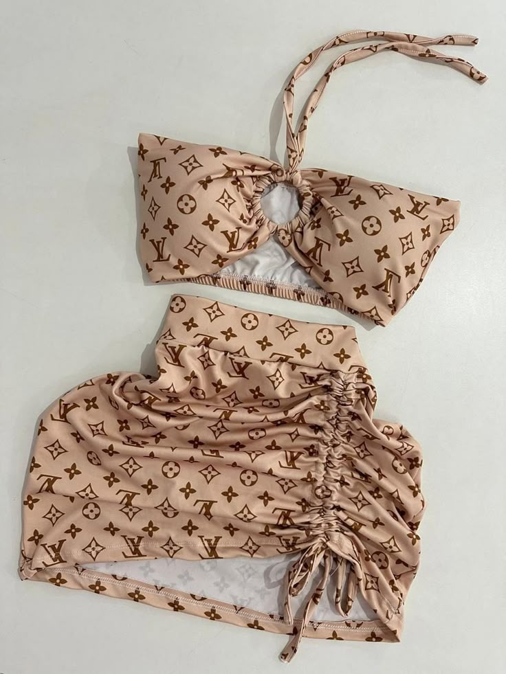 Chic Monogram Halter Two-Piece Skirt Set