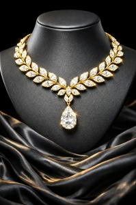 Golden Leaf Crystal Teardrop Necklace