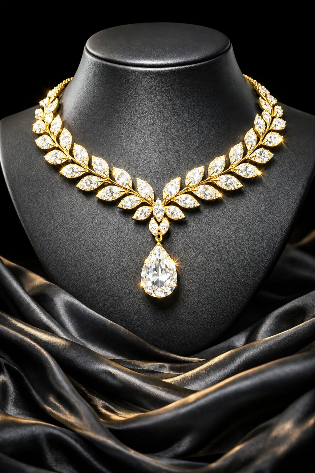 Golden Leaf Crystal Teardrop Necklace