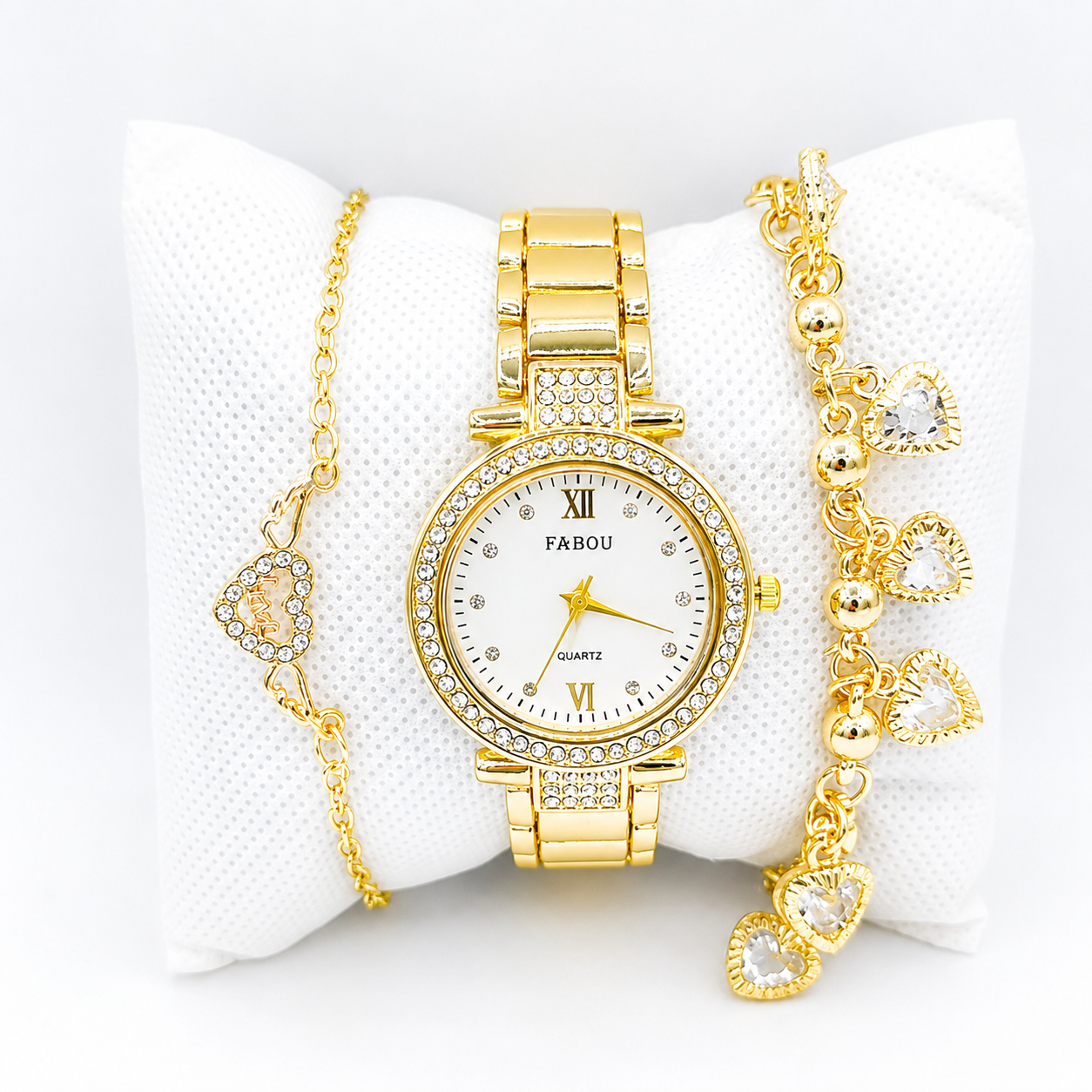 Golden Heart Crystal Watch & Bracelet Set