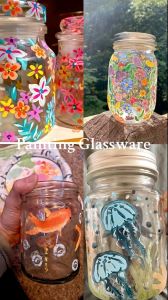 Hand-Painted Glass Jars(Floral & Aquatic)