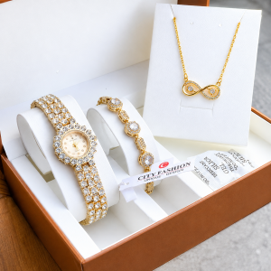 Elegant Gold Crystal Watch & Jewelry Set