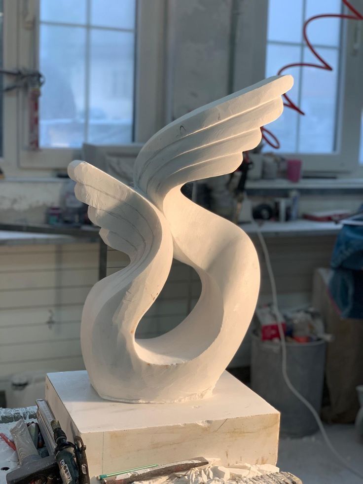 Abstract Wing-Like White Sculpture