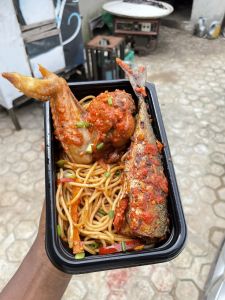 Spaghetti with Chicken & Fish (1litre)