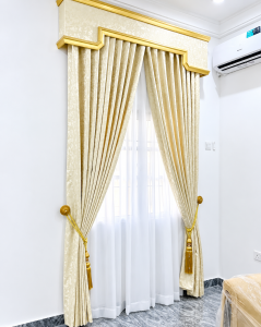 Luxury Gold & Cream Pleated Curtain with Decorative Valance