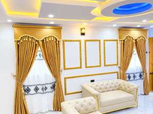 Luxury Gold Drapery & Classic Living Room Set