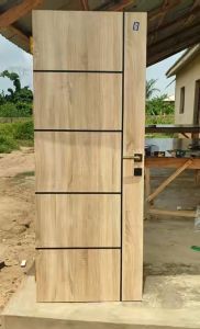Modern Wooden Door with Horizontal Black Line Design