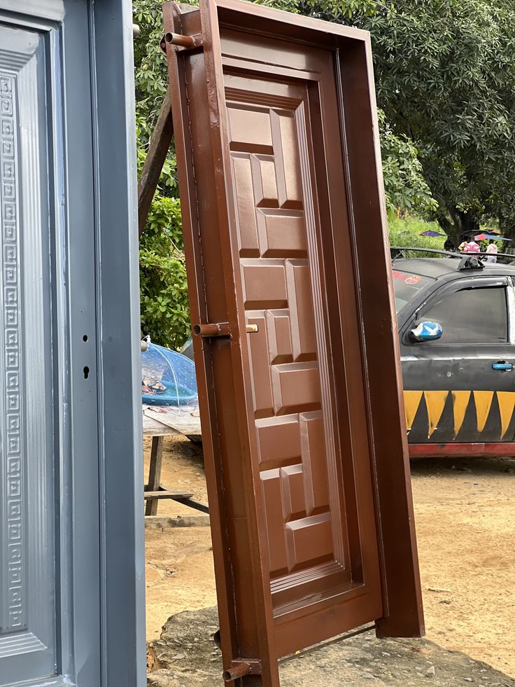 Modern Design Smart Entry Security Door (Brown Metal Finish)