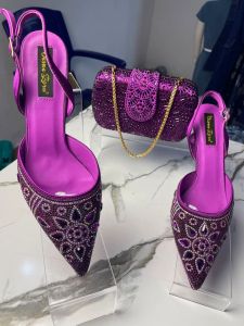 Luxury Purple Rhinestone Heels & Matching Clutch Set