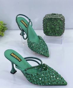 Luxury green Rhinestone Heels & Matching Clutch Set