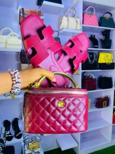 Pink Quilted Handbag & Matching Slide Sandals Set