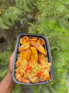 Fried Plantain with Vegetable Egg Scramble