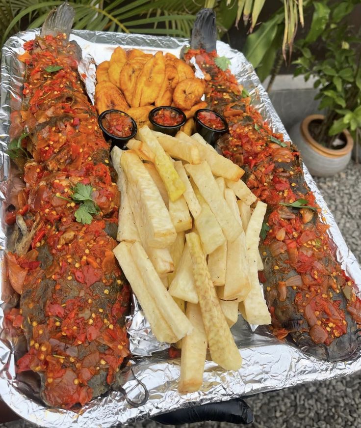 Grilled Fish Platter with Fried Yam & Plantain