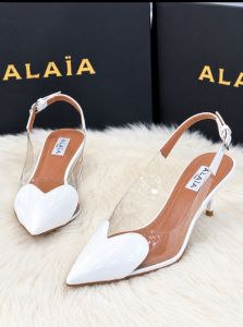 White Heart-Toe Slingback Heels