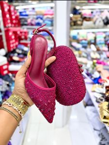Burgundy Rhinestone Slingback Heels & Clutch Set