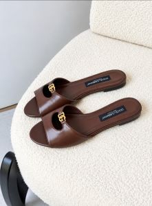 Chocolate Brown Gold-Detail Slide Sandals