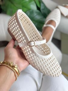 Cream Woven Mary Jane Flats