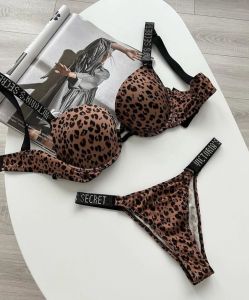 Leopard Print Lace Bra & Thong Set
