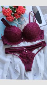 Brown Floral Lace Bra & Thong Set