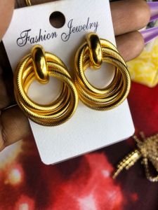 Minimalist Gold Plated Twisted Figaro Circle Earrings