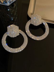 Oversized Pink Rhinestone Large Hoop Earrings