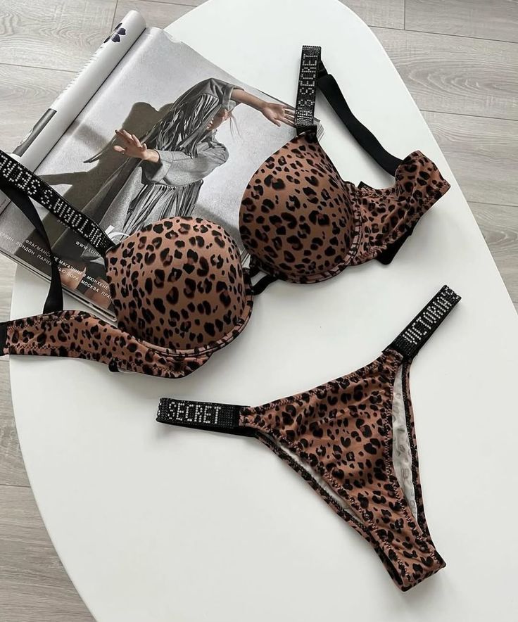 Leopard Print Lace Bra & Thong Set
