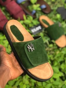 Men's Green Suede-Style Flat Slide Sandals