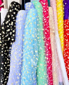 Colourful Daisy-Print Mesh Lace Fabric