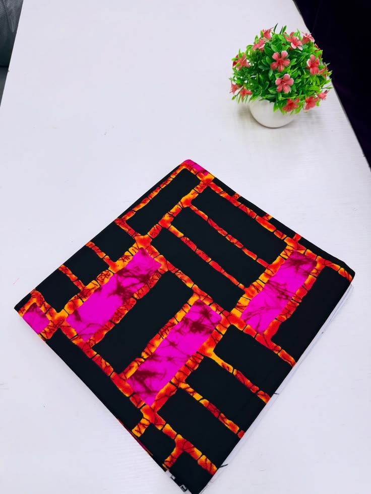 Black, Pink, and Orange African Ankara Fabric