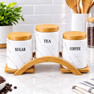 3 Set of Canisters with Bamboo Base